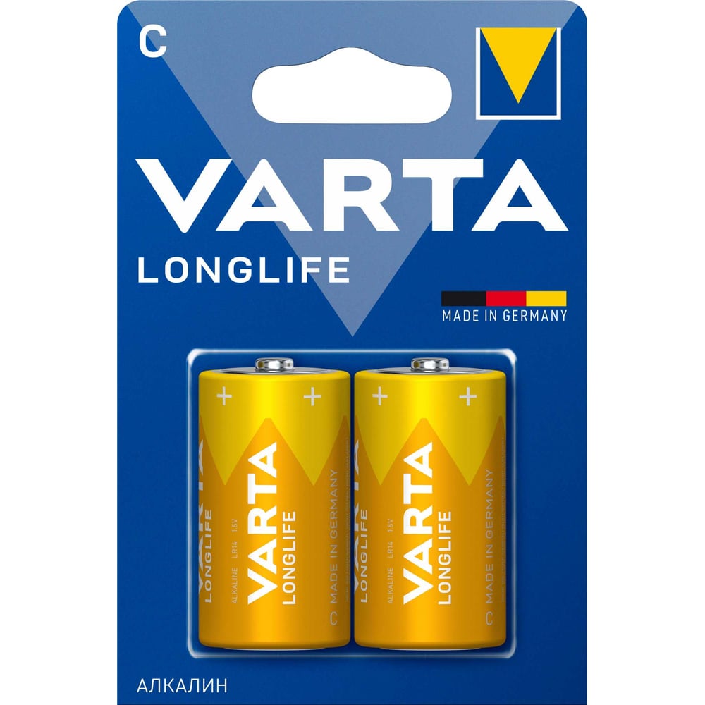 Батарейка Varta LONGLIFE LR14 C BL2 Alkaline 1.5V (4114) 4114101412 RPL00174