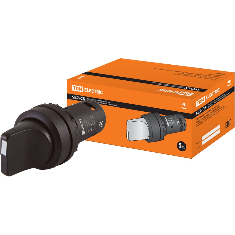 Изображение товара Переключатель на 2 положения TDM ELECTRIC с фиксацией 22 мм пластиковый металл черный