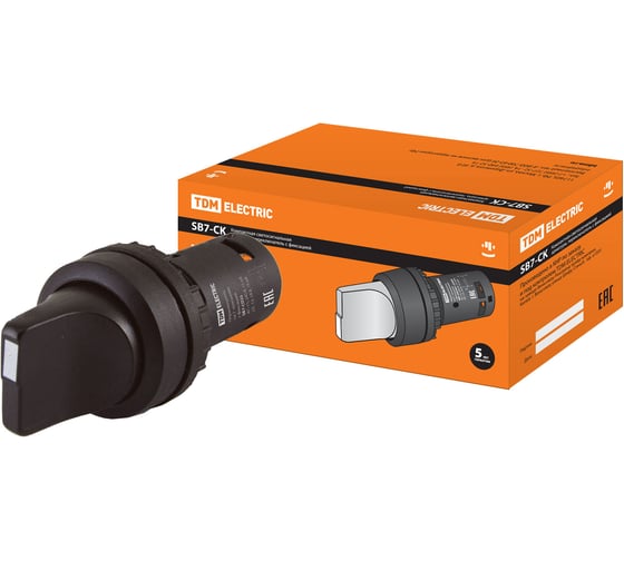 Изображение товара Переключатель на 2 положения TDM ELECTRIC с фиксацией sb7-cd25 короткая ручка d22мм 1з+1р черный SQ0746-0071