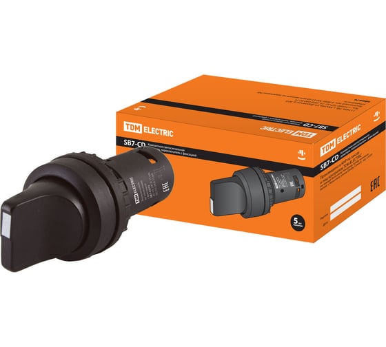 Изображение товара Переключатель на TDM ELECTRIC 3 положения с фиксацией sb7-cd33 короткая ручка d22мм 1з+1з черный SQ0746-0072