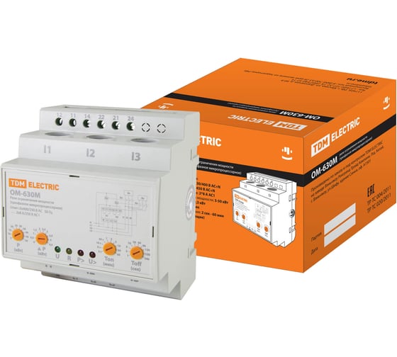 Изображение товара Реле напряжения (ограничения мощности) ОМ-630М 5/50-3Н-01 (3ф, 5-50кВт, 4мод, сумм. расчет, с реле напр.) TDM ELECTRIC SQ1505-0004
