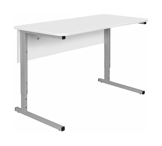Изображение товара Стол-парта ДЭМИ 2-местный регулируемый Сут.55, 1200x500x640-780 мм, рост 4-6, серый каркас, ЛДСП белая 532714