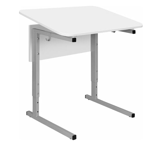 Изображение товара Стол-парта ДЭМИ 1-местный, регулируемый угол, Сут.54-01, 600x500x640-780 мм, рост 4-6, серый каркас, ЛДСП белая 532712