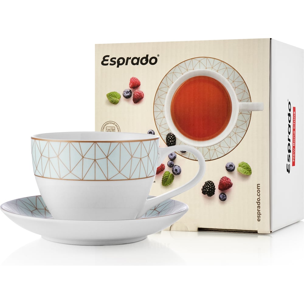 Чайная пара Esprado, цвет белый с рисунком