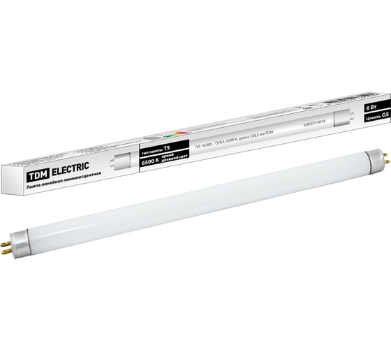 Изображение товара Люминесцентная линейная двухцокольная лампа TDM ELECTRIC ЛЛ-16/6 Вт T5 6500 К SQ0355-0016
