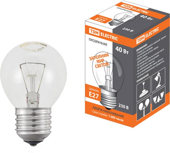 Изображение товара Лампа накаливания шар прозрачный TDM ELECTRIC 40 Вт-230 В-Е27 SQ0332-0002