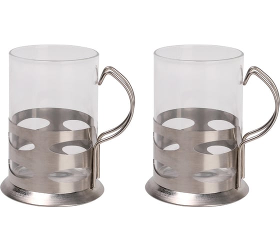 Изображение товара Набор стаканов Mallony Boccale 2 шт, объем по 200 мл, стеклянных в подстаканнике из нержавеющей стали 104870