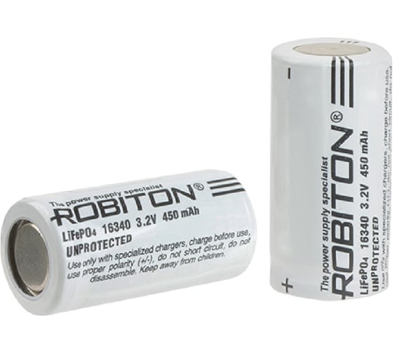 Изображение товара Аккумулятор Robiton LiFe16340-450 450мАч без защиты PK1 17450