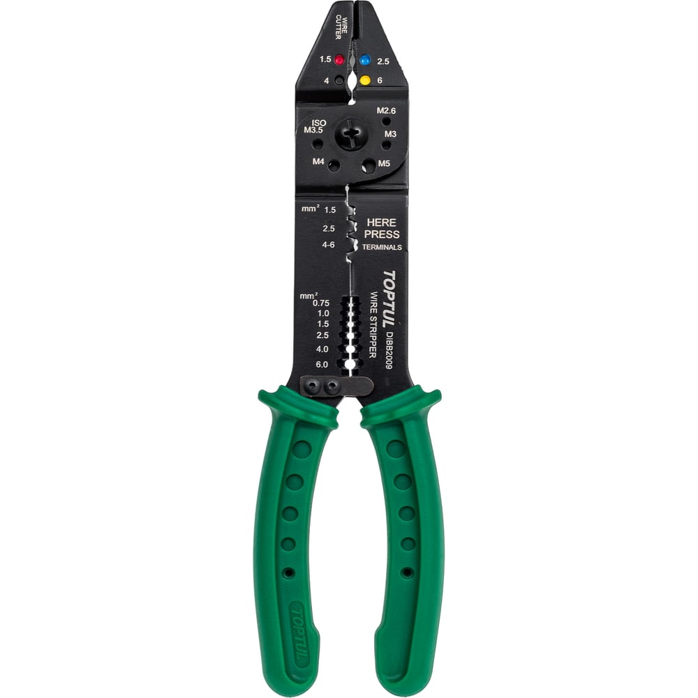 Изображение товара Клещи для обжимки клемм и снятия изоляции TOPTUL DIBB2009 профессиональные