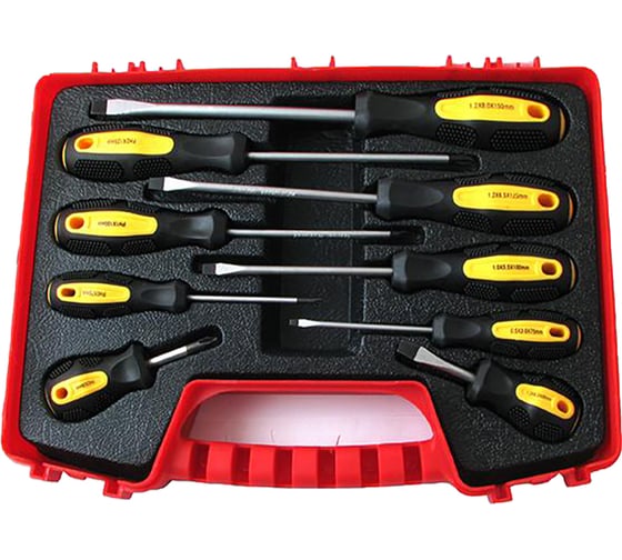 Изображение товара Набор отверток CNIC KDNS008 5 шлицевых, 4 крестовых, c магнитным наконечником, CrV, в пластиковом чемодане, 9 шт. 29919