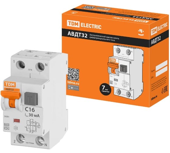 Изображение товара Автоматический выключатель дифференциального тока TDM ELECTRIC АВДТ 32 C16 30мА SQ0202-0030