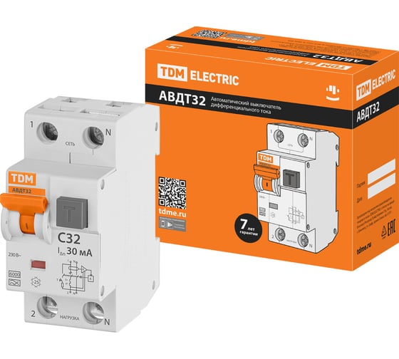 Изображение товара Автоматический выключатель дифференциального тока TDM ELECTRIC АВДТ 32 C 32А 30мА SQ0202-0032