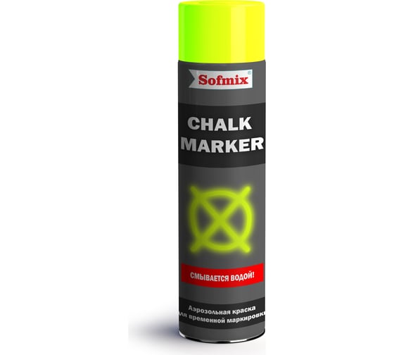 Изображение товара Флуоресцентная аэрозольная меловая краска SOFMIX CHALK MARKER желто-зеленая, 0,52 л 091120203