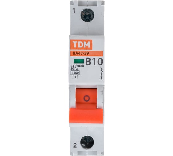 Изображение товара Автоматический выключатель ВА47-29 (1Р; 10 А; 4.5 кА; В) TDM SQ0206-0008