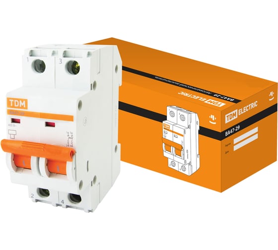 Изображение товара Автоматический выключатель ВА47-29 (2Р; 2 А; 4.5 кА; С) TDM ELECTRIC SQ0206-0085