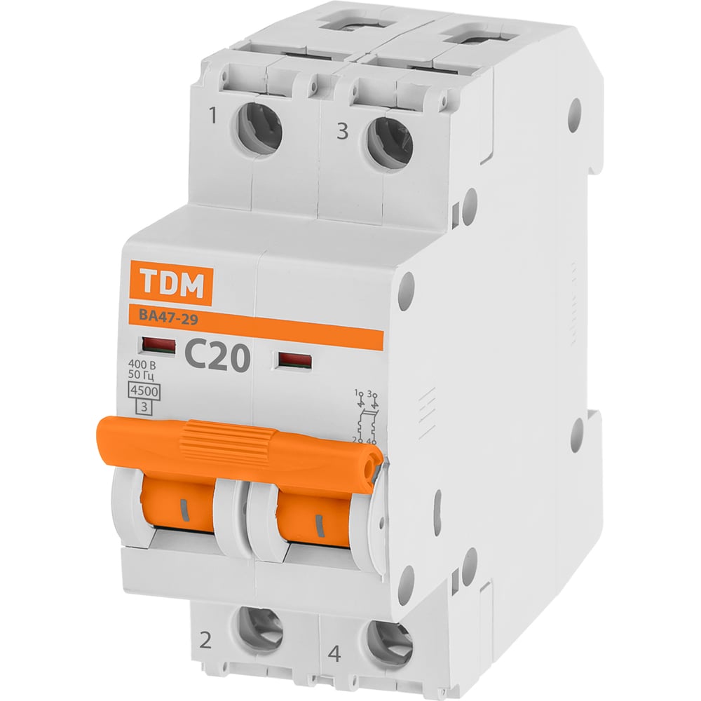Изображение товара Автоматический выключатель ВА47-29 2Р 20A 4,5kA C TDM