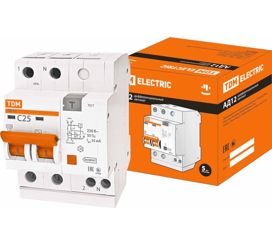 Изображение товара Дифференциальный автомат TDM ELECTRIC АД12 2Р 25А 30мА SQ0204-0011