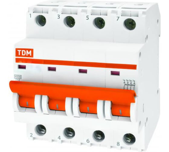 Изображение товара Автоматический выключатель TDM ВА47-29 4Р 8А 4.5кА В SQ0206-0055