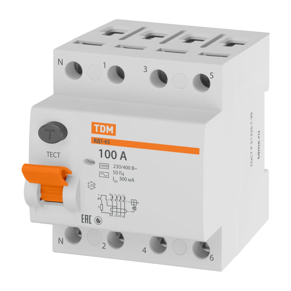 Изображение товара Устройство защитного отключения TDM ELECTRIC ВД1-63 4Р 100А 300мА SQ0203-0049