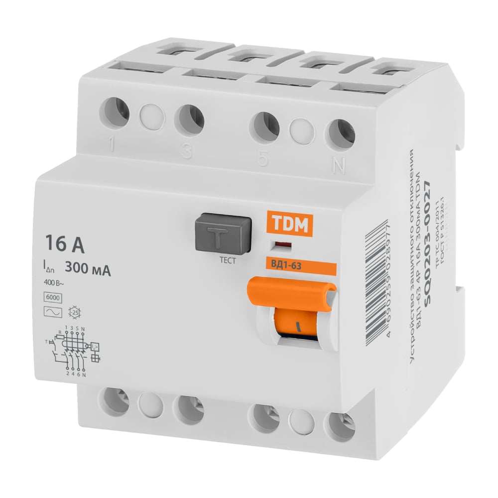 Изображение товара Устройство защитного отключения TDM ELECTRIC ВД1-63 4Р 16А 300мА SQ0203-0027