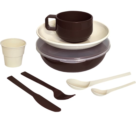 Изображение товара Набор посуды SOLARIS Командировочный на 1 персону ванильно-шоколадный S1107