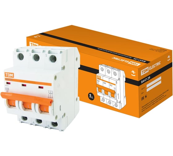Изображение товара Автоматический выключатель TDM ELECTRIC ВА47-29 3Р 3А 4.5кА С SQ0206-0102