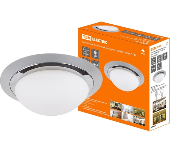 Изображение товара Светильник потолочный круглый хром 2х60Вт E27 IP 44 СП 01 TDM ELECTRIC SQ0346-0001