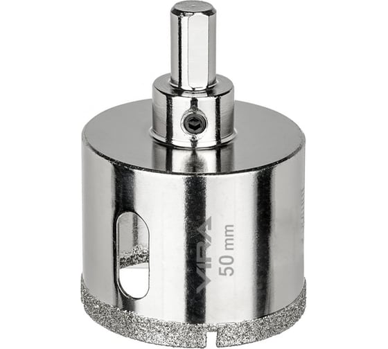 Изображение товара Алмазная коронка VIRA 50 мм по керамограниту керамике и стеклу трехгранный хвостовик 559517