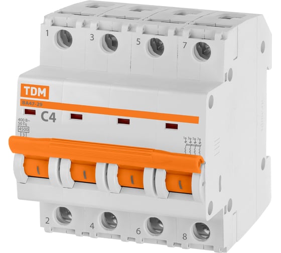 Изображение товара Автоматический выключатель TDM ELECTRIC ВА47-29 4Р 4А 4.5кА С SQ0206-0119
