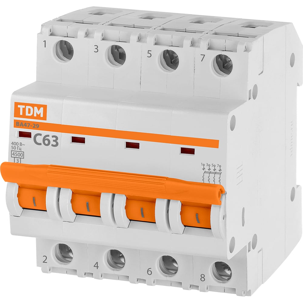 Автоматический выключатель TDM ELECTRIC ВА47-29 4Р 63А 4.5кА С SQ0206-0131