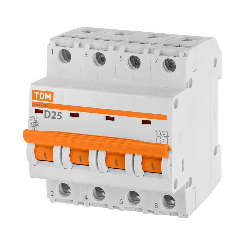 Изображение товара Автоматический выключатель TDM ELECTRIC ВА47-29 4Р 25А 4.5кА D