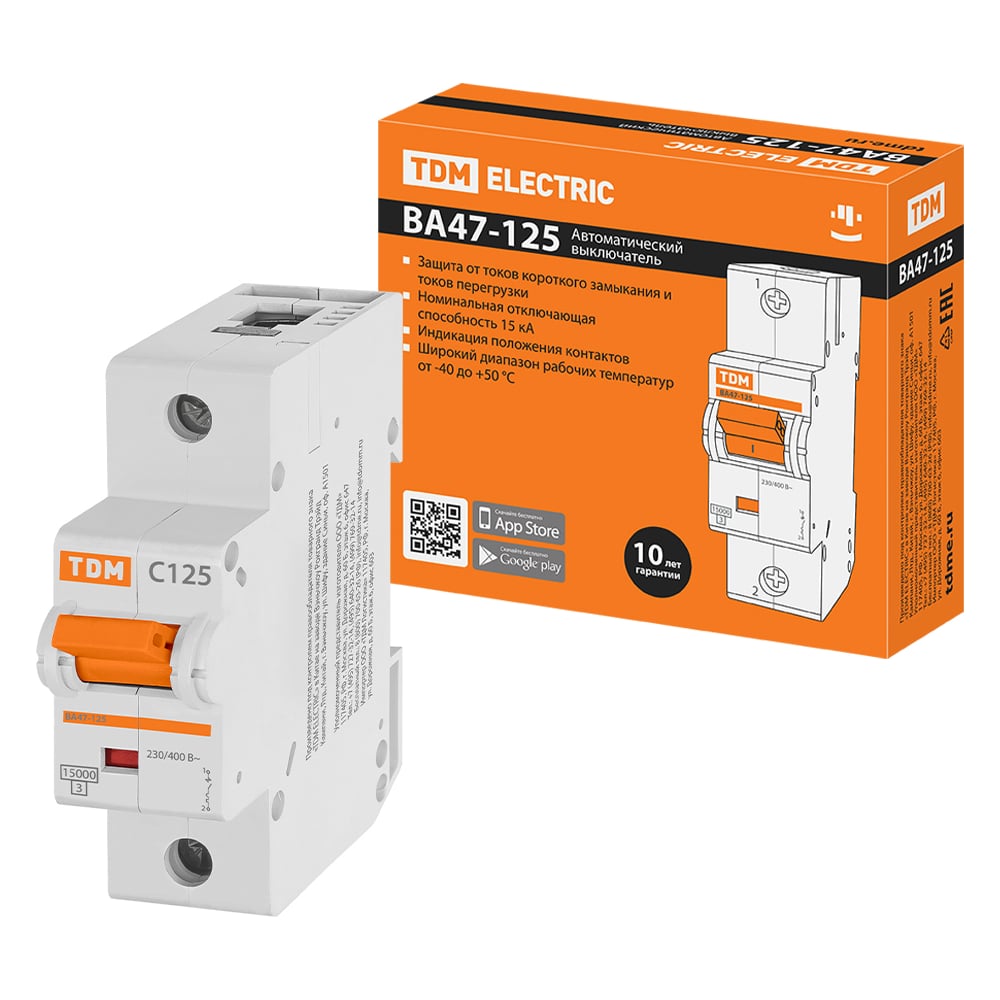 Изображение товара Автоматический выключатель TDM ELECTRIC ВА47-125 1Р 125А 15кА