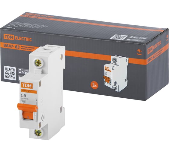 Изображение товара Автоматический выключатель TDM ELECTRIC ВА47-63 1Р 6А SQ0218-0001