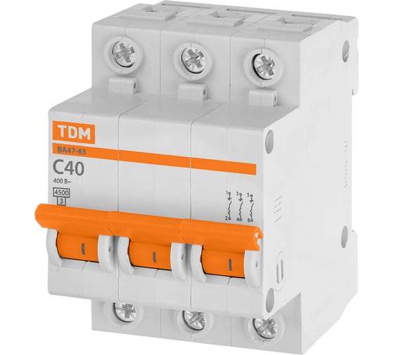 Изображение товара Автоматический выключатель TDM ELECTRIC ВА47-63 3Р 40А 4,5кА х-ка С SQ0218-0023