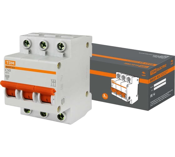 Изображение товара Автоматический выключатель TDM ELECTRIC ВА47-63 3Р 50А 4,5кА х-ка С SQ0218-0024