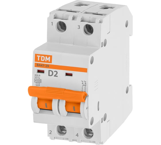 Изображение товара Автоматический выключатель TDM ELECTRIC ВА47-29 2Р 2А 4.5кА D SQ0206-0149