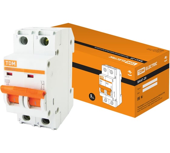 Изображение товара Автоматический выключатель TDM ELECTRIC ВА47-29 2Р 5А 4.5кА D SQ0206-0152