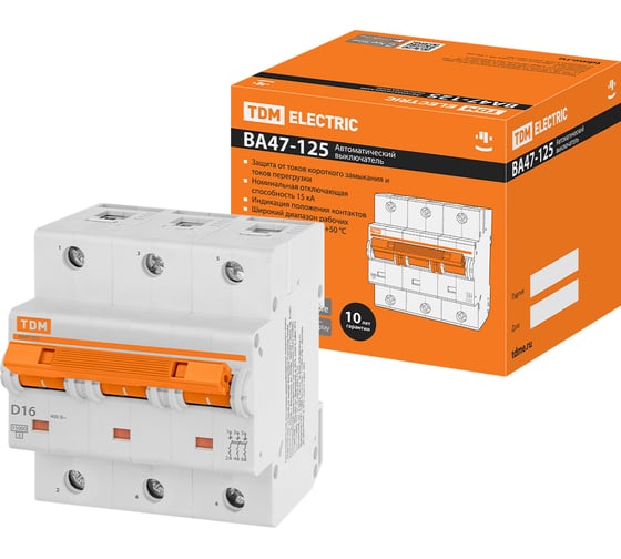 Изображение товара Автоматический выключатель TDM ELECTRIC ВА47-125 3Р 16А SQ0208-0026