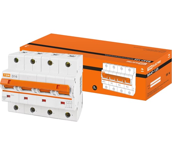 Изображение товара Автоматический выключатель TDM ELECTRIC ВА47-125 4Р 16А 15кА х-ка D SQ0208-0038