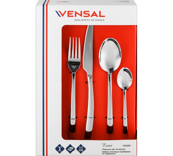 Изображение товара Набор столовых приборов VENSAL 24 предмета, нержавеющая сталь 18/0 3 мм VS2301