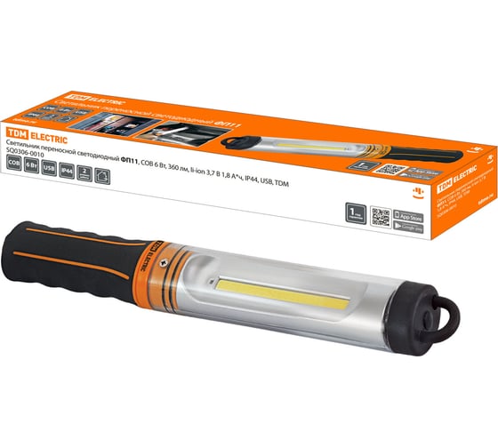 Изображение товара Переносной светодиодный светильник TDM ELECTRIC фп11, cob 6 вт, 360 лм, li-ion 3,7 в 1,8 ач, ip44, usb SQ0306-0010