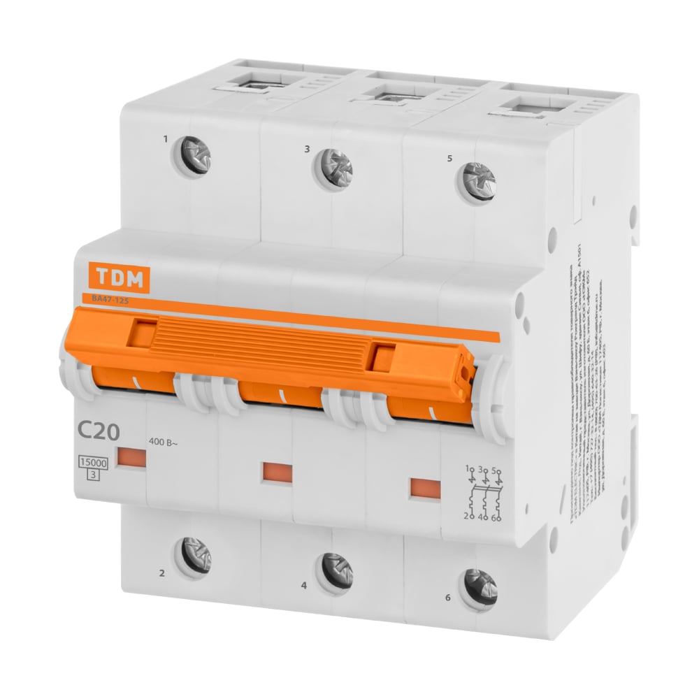 Изображение товара Автоматический выключатель TDM ELECTRIC ВА47-125 3Р 20А 15кА