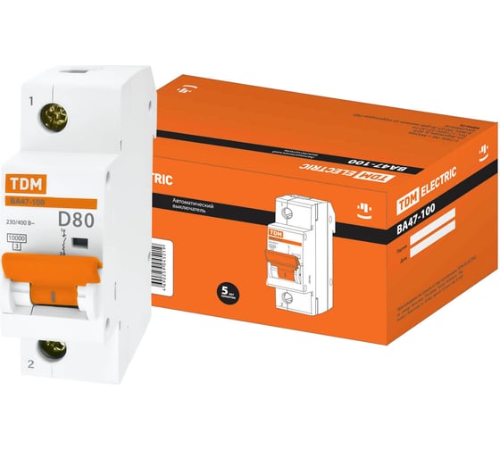 Изображение товара Автоматический выключатель TDM ELECTRIC ВА47-100 1Р 80А 10кА D SQ0207-0010