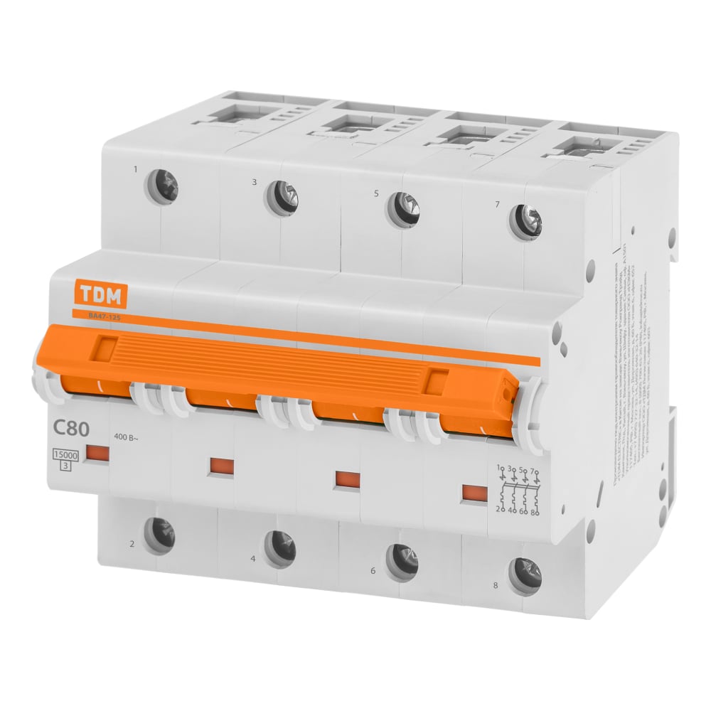 Изображение товара Автоматический выключатель TDM ELECTRIC ВА47-125 4Р 80А 15кА х-ка С SQ0208-0094 Изображение товара Автоматический выключатель TDM ELECTRIC ВА47-125 4Р 80А 15кА х-ка С SQ0208-0094
