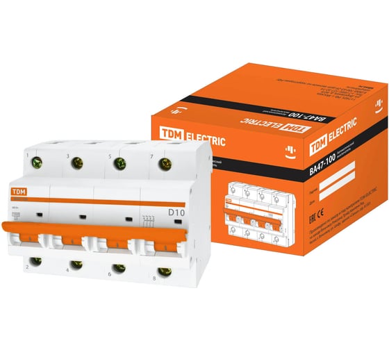 Изображение товара Автоматический выключатель TDM ELECTRIC ВА47-100 4Р 10А 10кА D SQ0207-0034