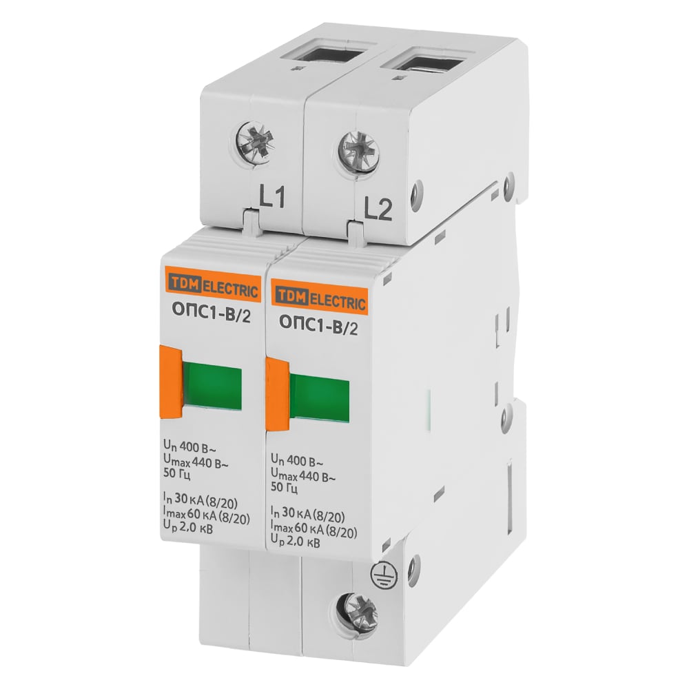 Изображение товара Разрядник TDM ОПС1-B 2Р 30kA 400В 60kA модульный
