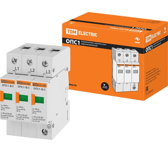 Изображение товара Разрядник TDM ELECTRIC ОПС1-B 3Р 30kA 400B 60kA SQ0201-0003