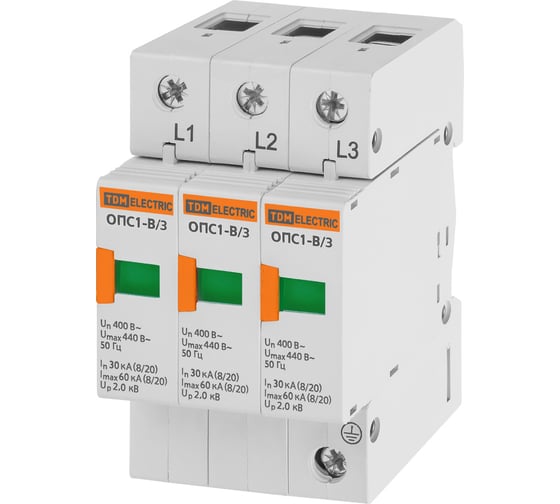 Изображение товара Разрядник TDM ELECTRIC ОПС1-B 3Р 30kA 400B 60kA SQ0201-0003