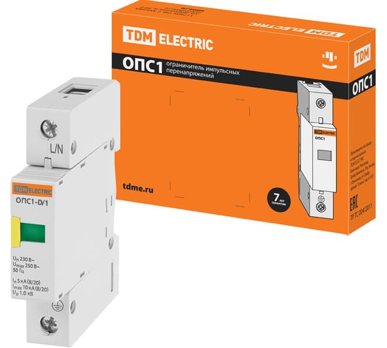 Изображение товара Разрядник TDM ELECTRIC ОПС1-D 1Р 5kA 230B 10kA SQ0201-0009