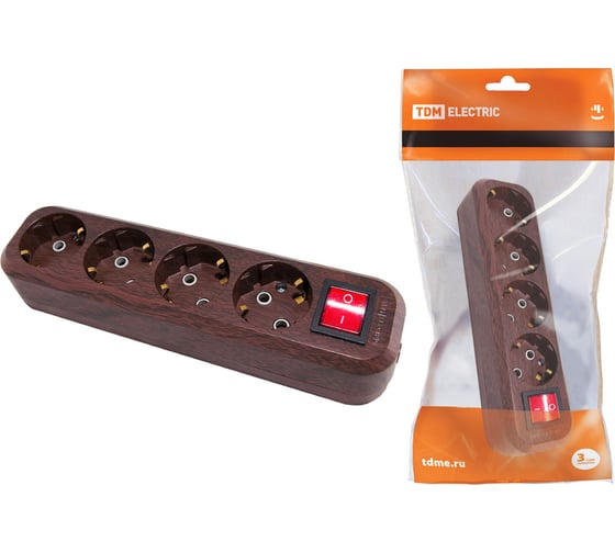 Изображение товара Розеточная колодка, 4 гнезда, с выключателем, бук TDM ELECTRIC SQ1806-0066